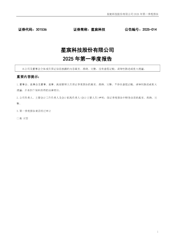 星宸科技：2025年一季度报告