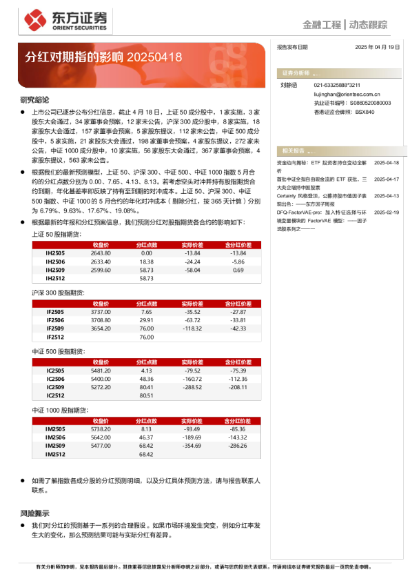 分红对期指的影响20250418