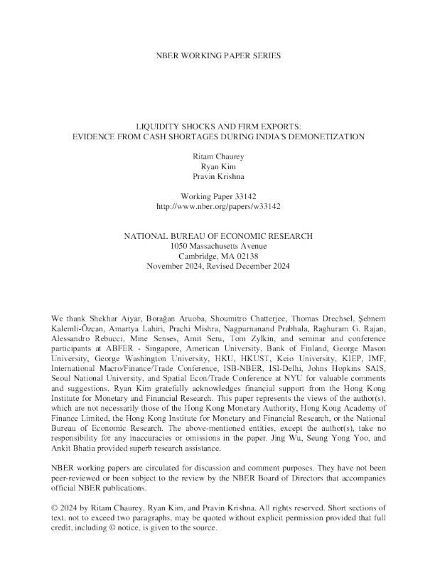 流动性冲击与企业出口：货币停用期间现金短缺的证据