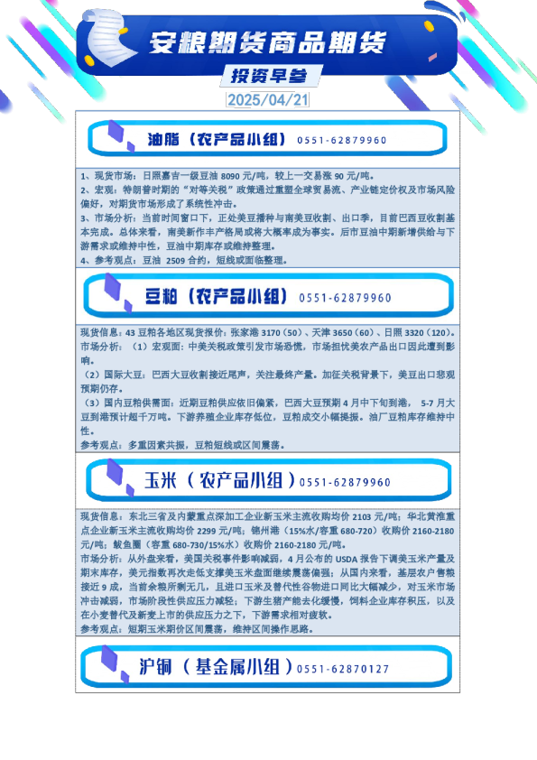 安粮期货农产品早报