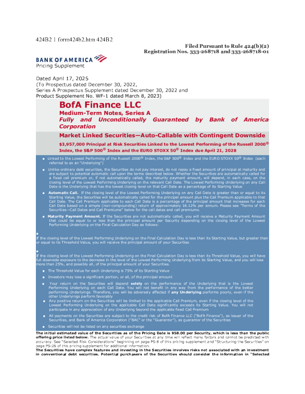 美国银行美股招股说明书(2025-04-21版)