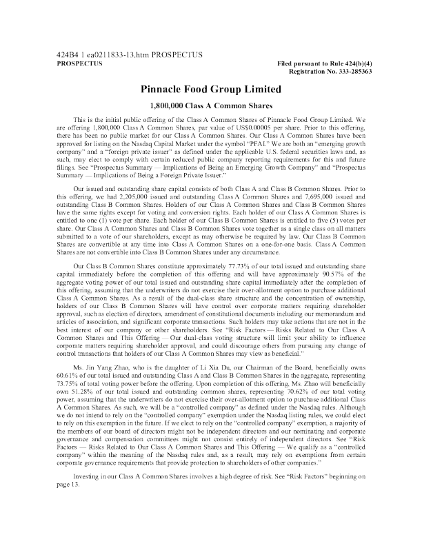 Pinnacle Food Group Ltd-A美股招股说明书(2025-04-21版)