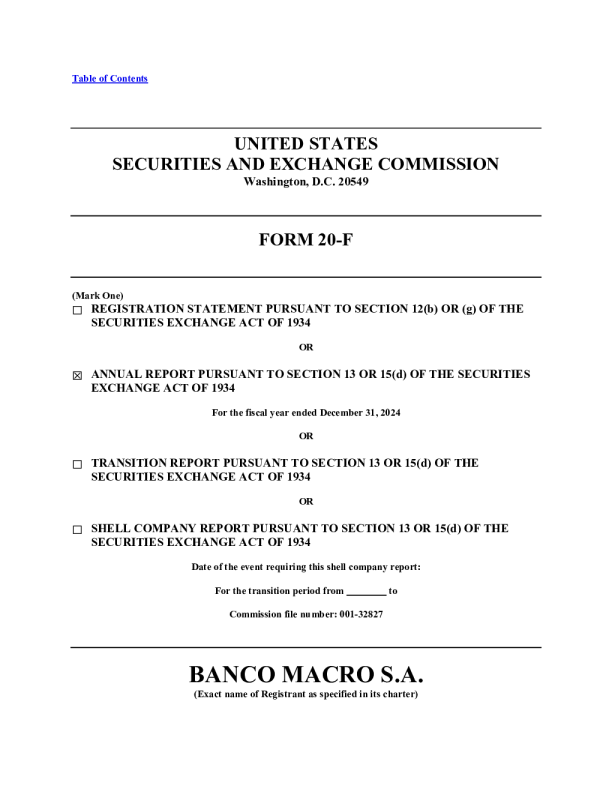 Banco Macro SA ADR 2025年年度报告和过渡报告