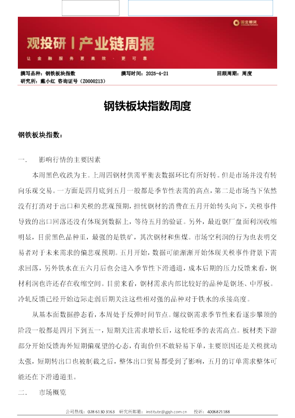 钢铁板块指数周度