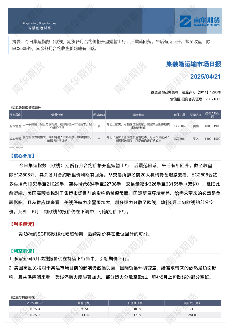 南华集运日报20250421