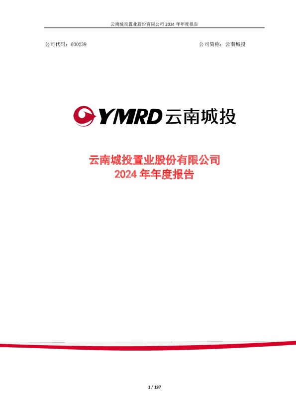 云南城投：云南城投置业股份有限公司2024年年度报告