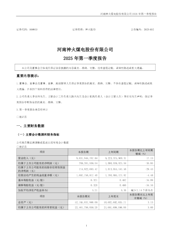神火股份：2025年一季度报告