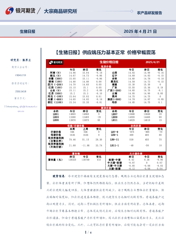 供应端压力基本正常，价格窄幅震荡