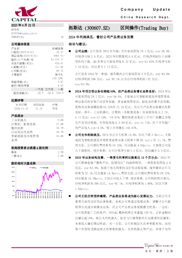 2024年利润承压，看好公司产品类业务发展