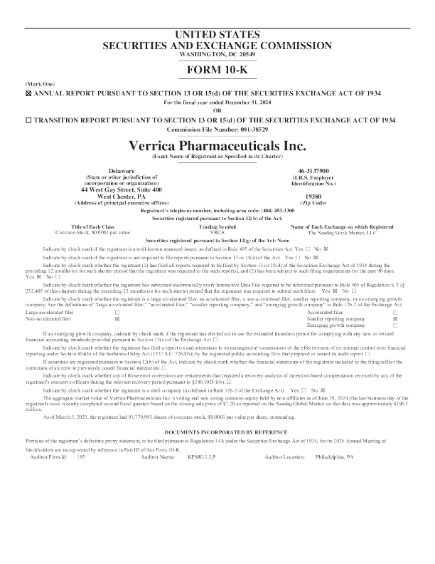 Verrica制药 2024年度报告