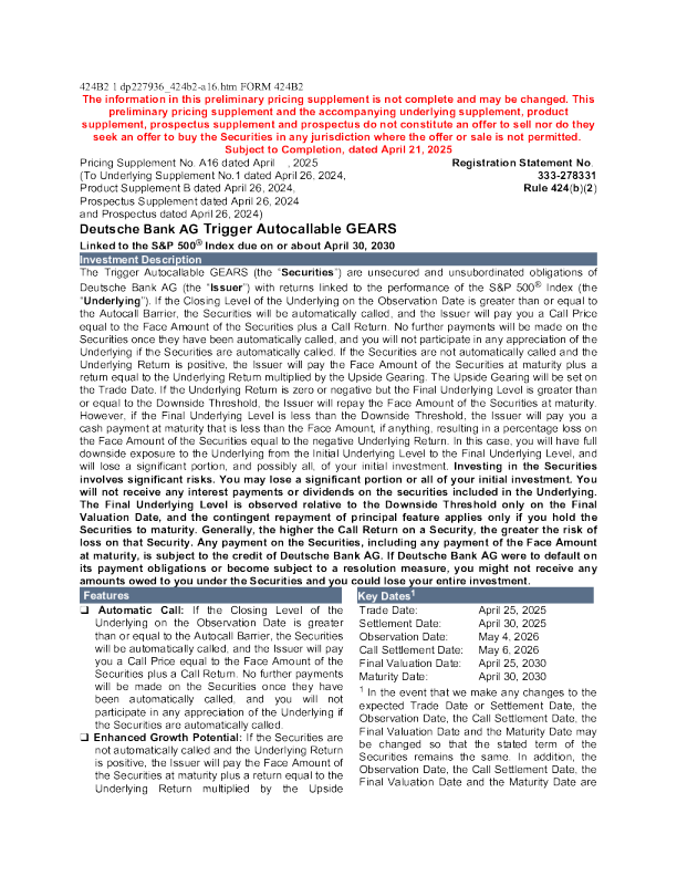 德意志银行美股招股说明书(2025-04-22版)