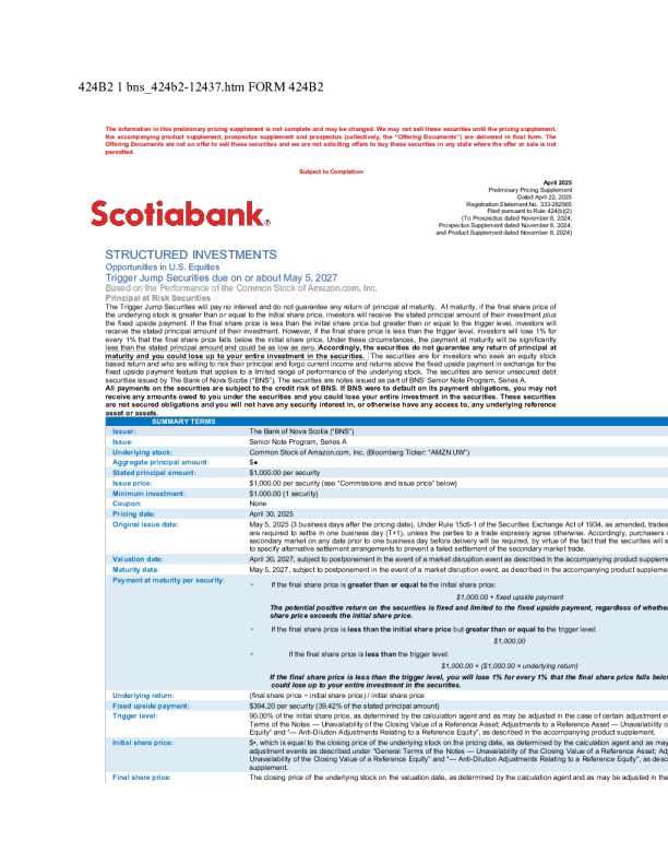 加拿大丰业银行美股招股说明书(2025-04-22版)