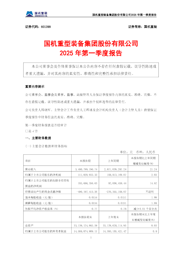国机重装:国机重装2025年第一季度报告