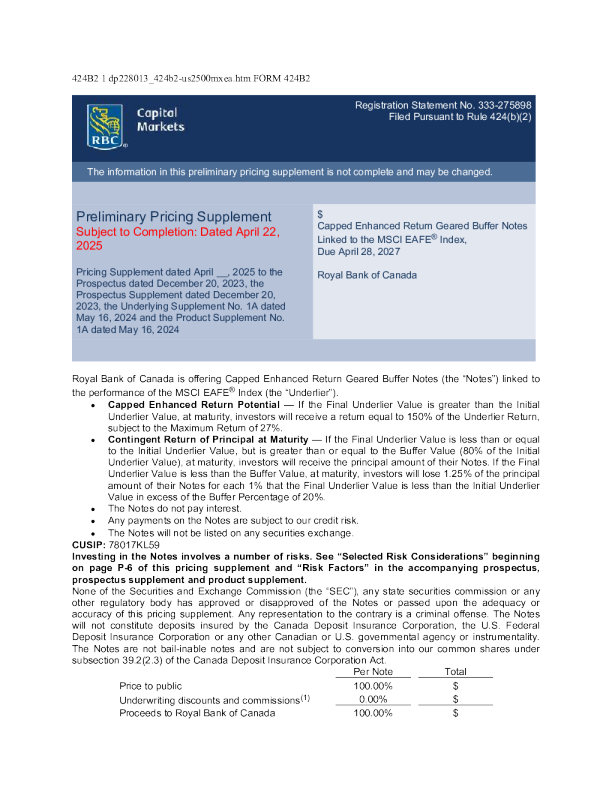 加拿大皇家银行美股招股说明书(2025-04-23版)