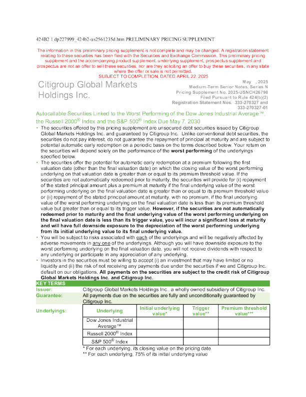 花旗集团美股招股说明书(2025-04-23版)