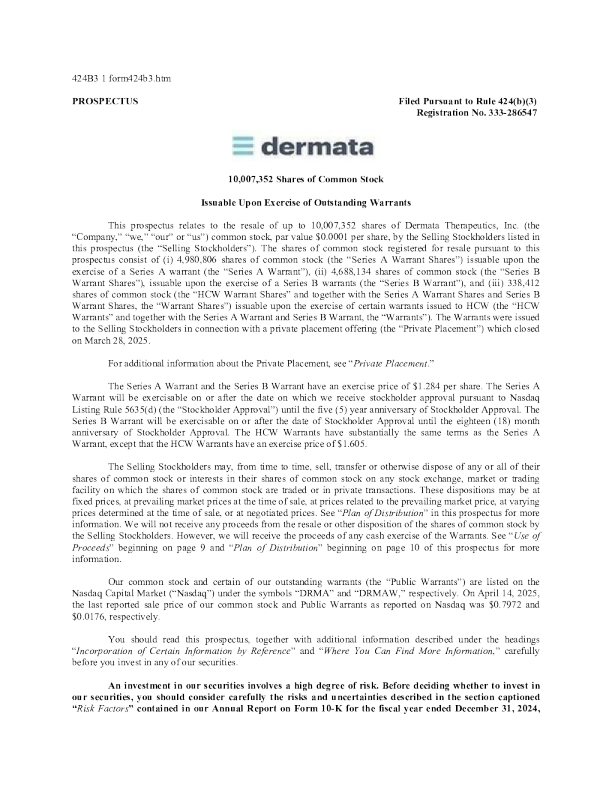 Dermata Therapeutics Inc美股招股说明书(2025-04-23版)