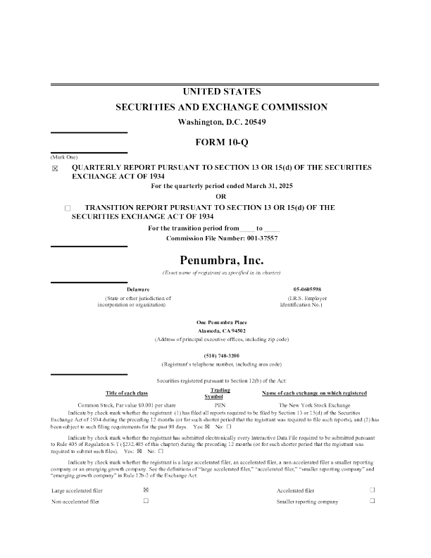 Penumbra Inc 2025年季度报告