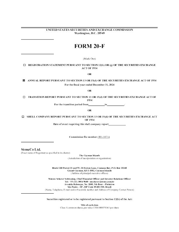 StoneCo Ltd-A 2025年年度报告和过渡报告