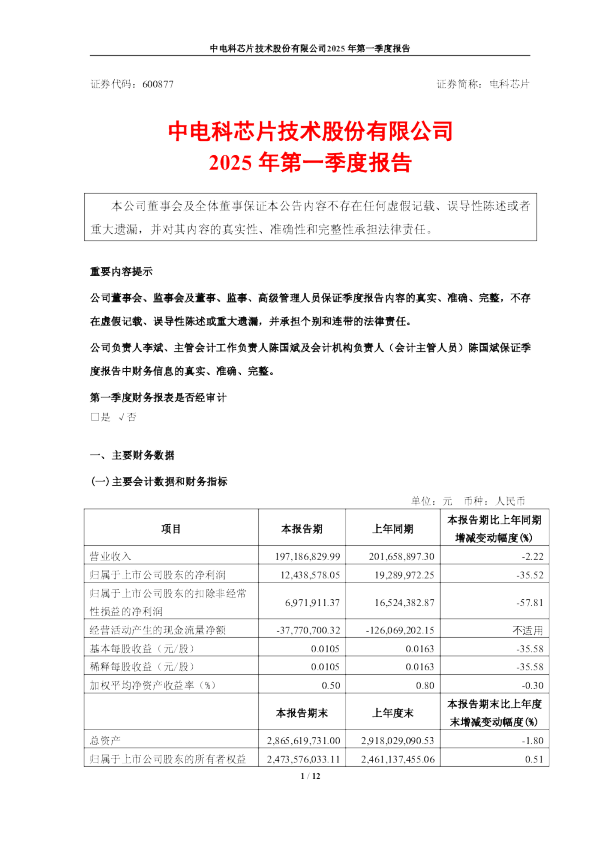 中电科芯片技术股份有限公司2025年第一季度报告