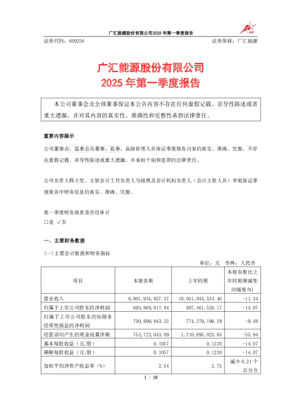 广汇能源:广汇能源股份有限公司2025年第一季度报告
