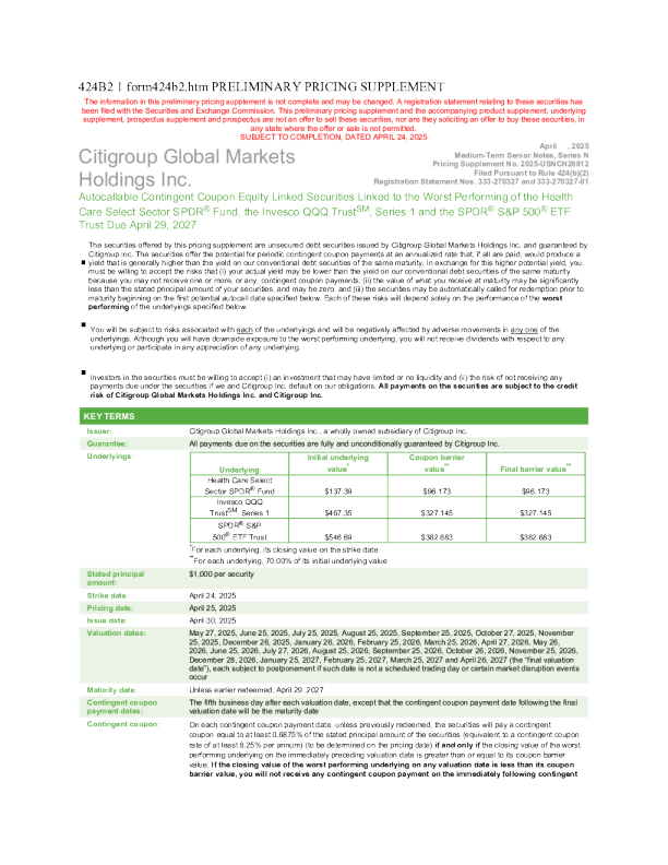 花旗集团美股招股说明书(2025-04-25版)