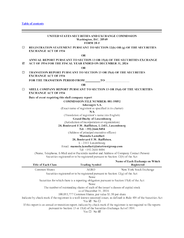 Adecoagro SA 2025年年度报告和过渡报告