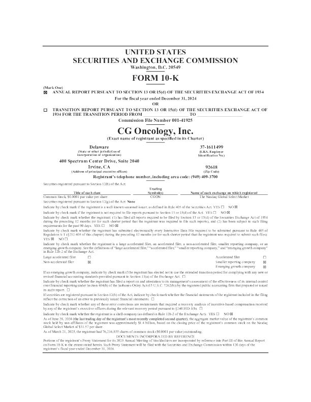 CG Oncology Inc 2024年度报告