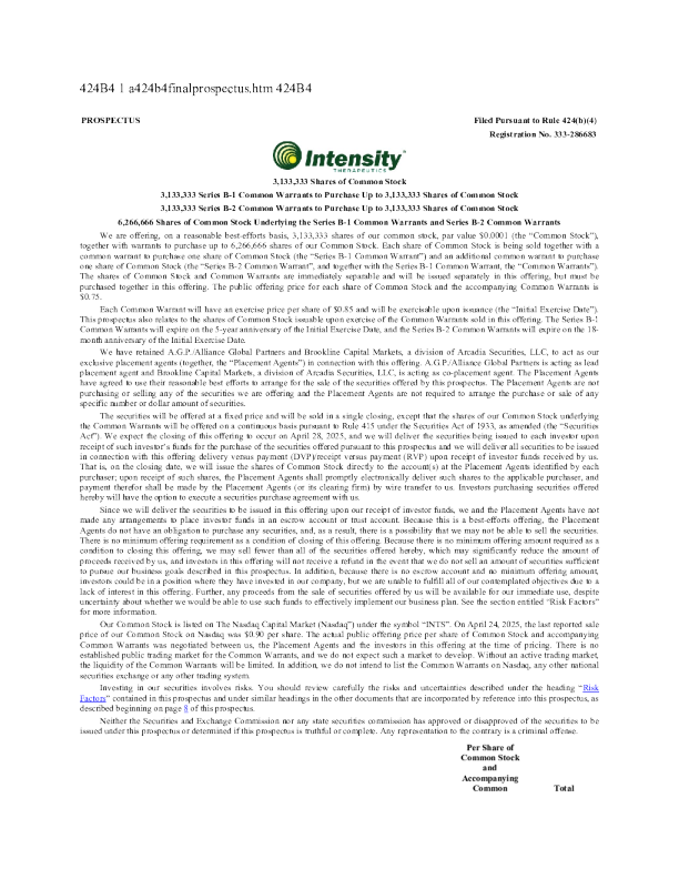 Intensity Therapeutics Inc美股招股说明书(2025-04-25版)