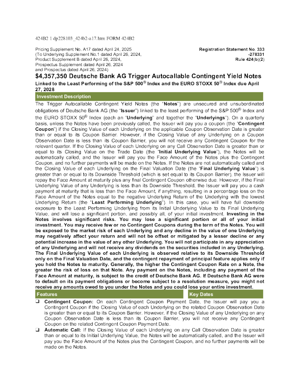 德意志银行美股招股说明书(2025-04-25版)
