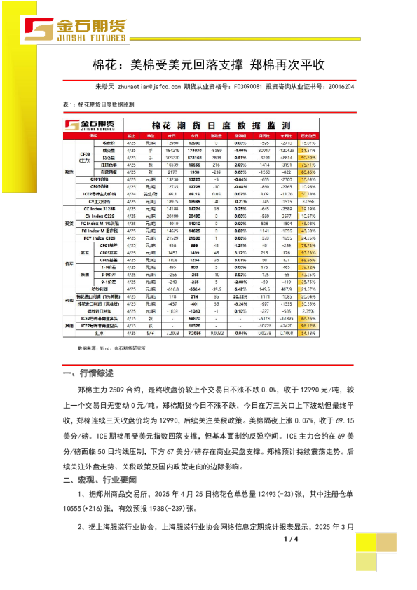 棉花：美棉受美元回落支撑 郑棉再次平收