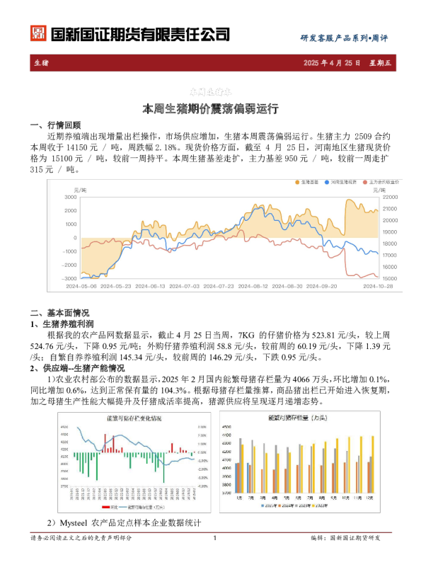 生猪周评：本周生猪期价震荡偏弱运行