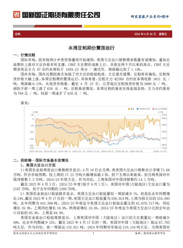 豆粕周评：本周豆粕期价震荡运行
