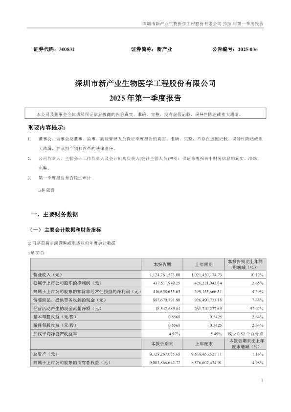 新产业：2025年一季度报告