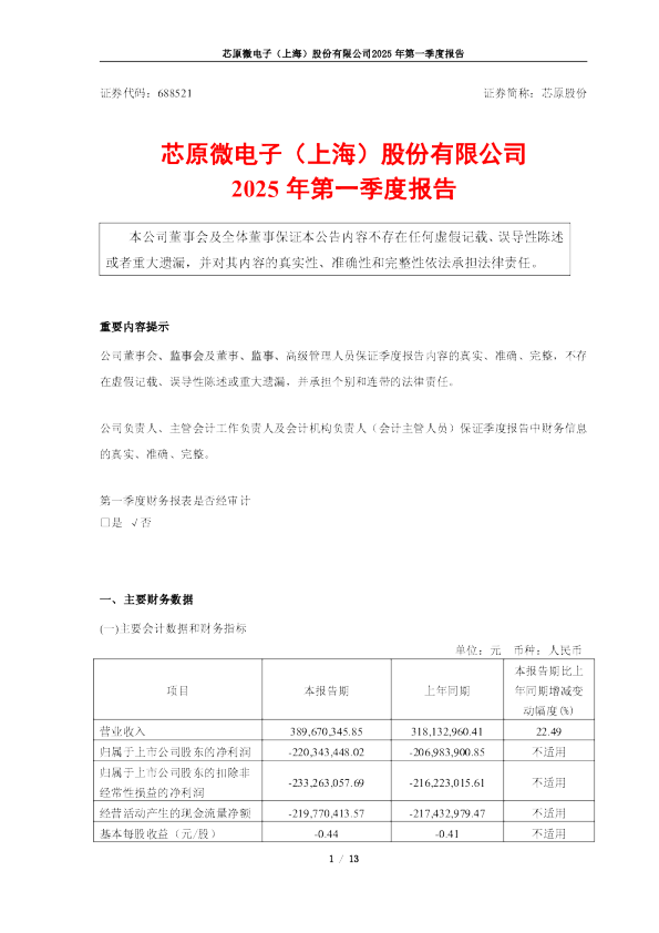 芯原股份:2025年第一季度报告