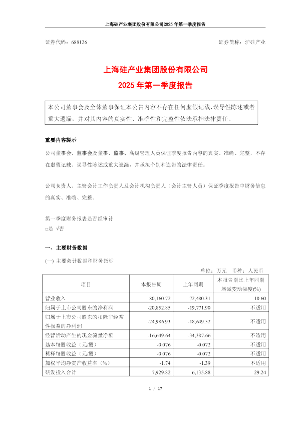 沪硅产业:沪硅产业2025年第一季度报告