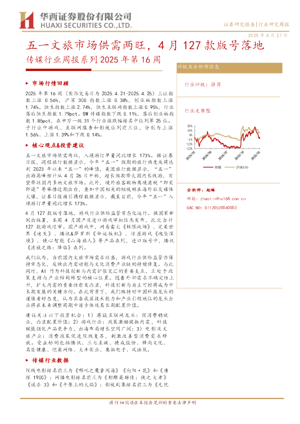 五一文旅市场供需两旺，4月127款版号落地