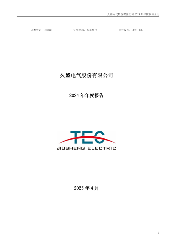 久盛电气：2024年年度报告