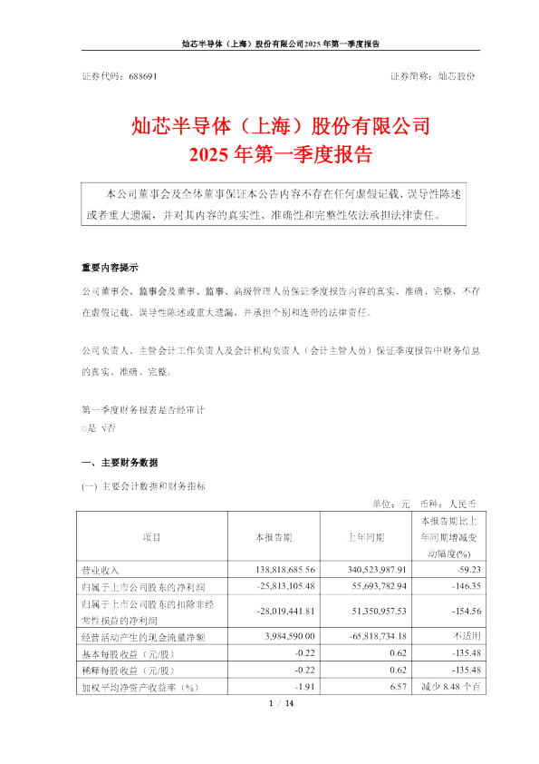 灿芯股份:2025年第一季度报告
