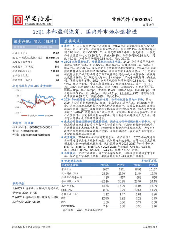 25Q1本部盈利恢复，国内外市场加速推进