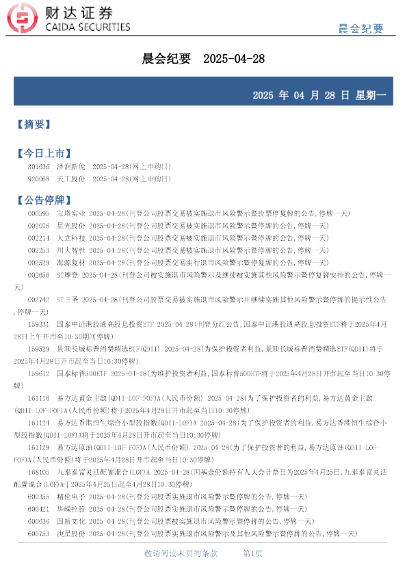 晨会纪要