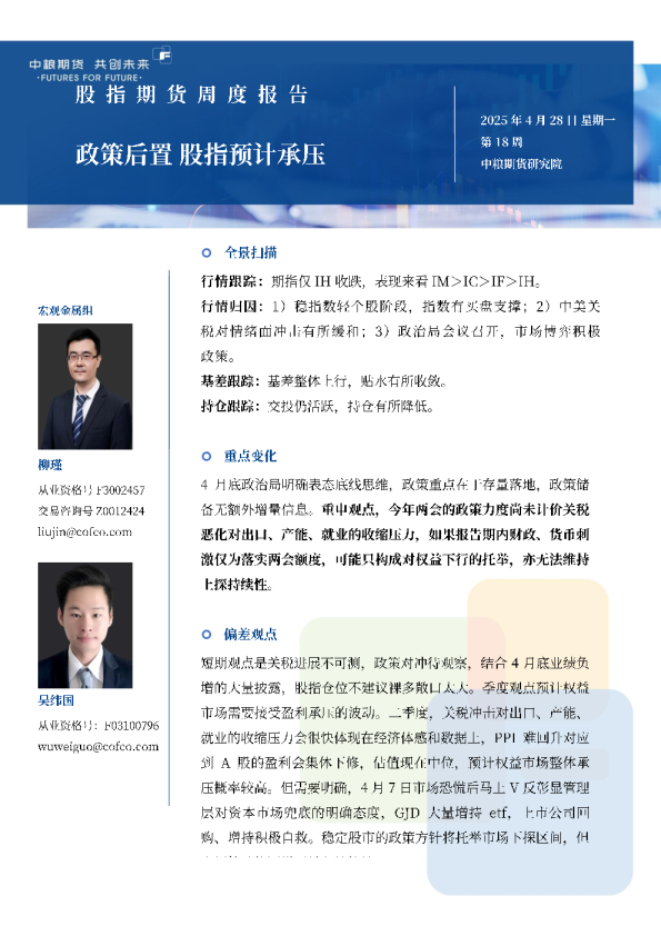 股指期货周报第18周