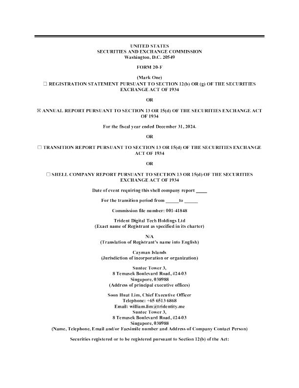 Trident Digital Tech Holdings Ltd ADR 2025年年度报告和过渡报告