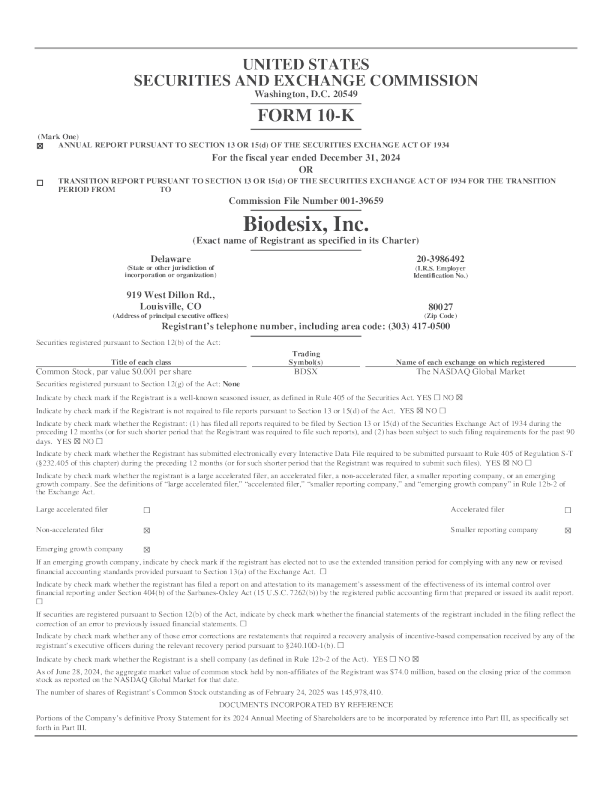 Biodesix Inc 2024年度报告