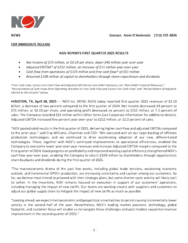 NOV Inc 2025年第一季度报告