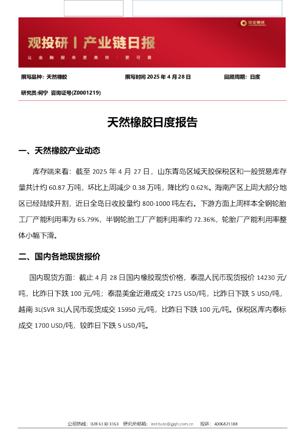 天然橡胶日度报告