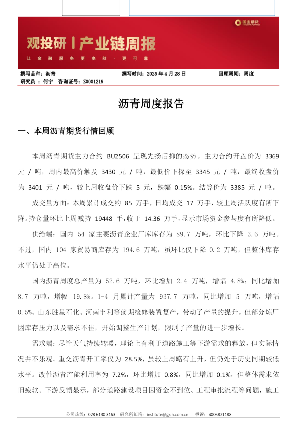 沥青周度报告