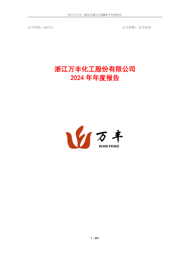 万丰股份：浙江万丰化工股份有限公司2024年年度报告