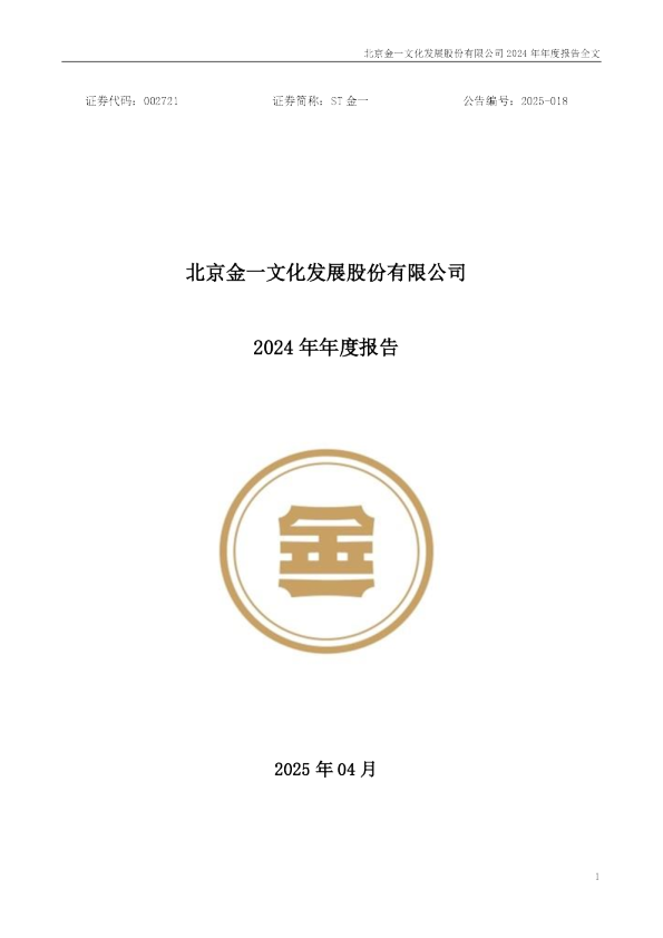 ST金一：2024年年度报告