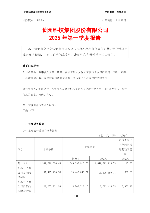长园集团：2025年第一季度报告