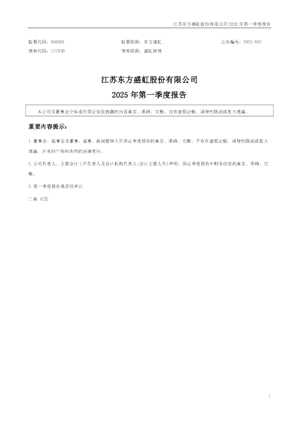 东方盛虹：2025年一季度报告